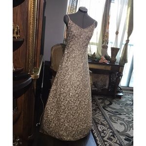 Brand new shiny Beige & gold  gown with very some  small crystal beadings /